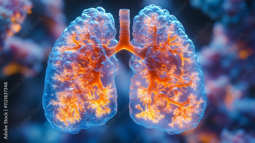 3D digital model of human lungs showing trachea bronchi bronchioles and ...