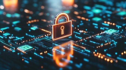 Poster - Digital padlock on a circuit board background 