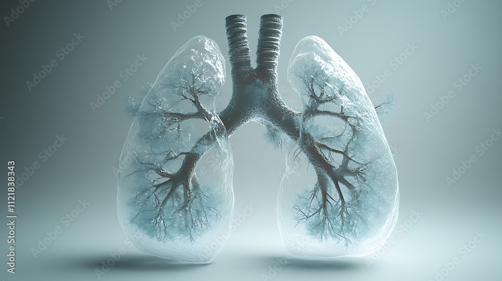 3D digital model of human lungs and respiratory system in transparent ...