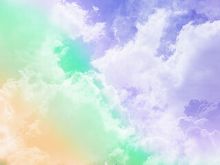 Wall Mural - beauty sweet pastel orange and green colorful with fluffy clouds on sky. multi color rainbow image. 