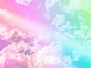 Wall Mural - beauty sweet pastel pink and green colorful with fluffy clouds on sky. multi color rainbow image. ab