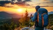 © CREATIVE STOCK - Hiker Embracing New Beginnings with Sunrise Horizon View, Fresh Start and Sunrise Themes, New Year's day, New Year's Eve