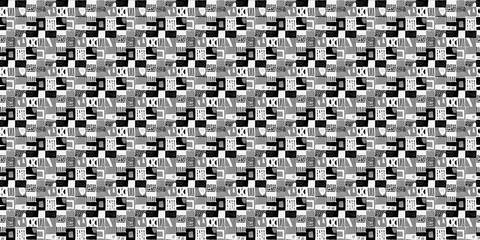 Fototapete - Seamless black code pattern with numbers and geometric letter design for a vintage textile backdrop