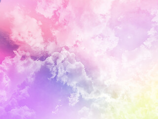 Wall Mural - beauty sweet pastel yellow and red colorful with fluffy clouds on sky. multi color rainbow image. ab