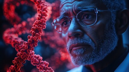 Poster - Scientist contemplating DNA structure in a lab setting 