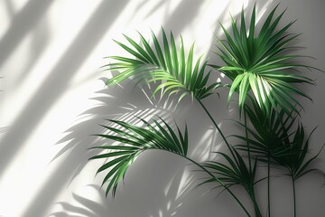 Wall Mural - palm leaf with shadow on white background design in nature concept