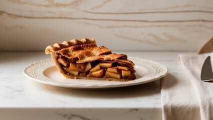 Wall Mural - Delicious Slice of Homemade Apple Pie Served on Elegant Plate.