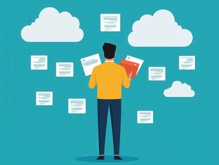 Poster - Organizing digital documents virtual workspace infographic modern office aerial view productivity enhancement