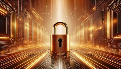 illustration of bar code icon with padlock; block chain concept and business strategy technology