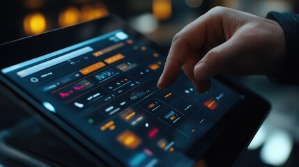 Poster - A focus on a hand scrolling through course options on a sleek tablet screen