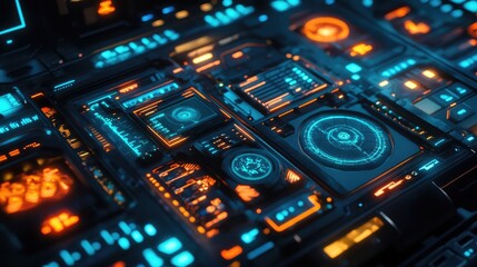 Poster - A futuristic spaceship-themed gaming environment with glowing control panels