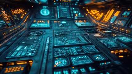 Poster - A futuristic spaceship-themed gaming environment with glowing control panels