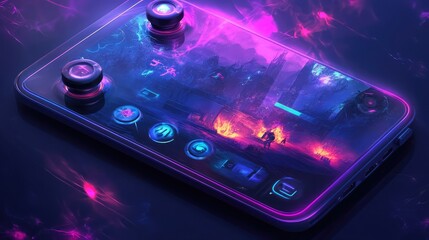 Poster - A mobile gaming interface with dynamic graphics and interactive controls