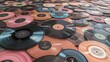 © Yuliya - A collection of colorful vinyl records, retro music culture concept