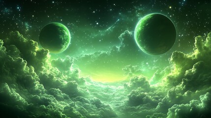 Wall Mural - Mysterious Green Cosmic Landscape