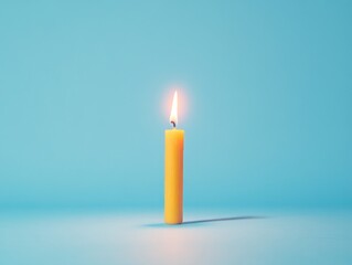 Poster - Yellow Candle on Blue Background