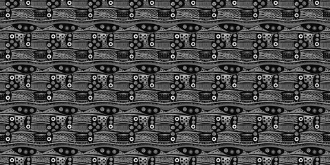 Fototapete - Seamless black code pattern with numbers and geometric letter design for a vintage textile backdrop