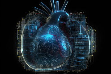Poster - Technological heart concept for healthcare or digital motor idea.
