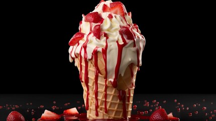 Wall Mural - A photo of a strawberry cheesecake cone