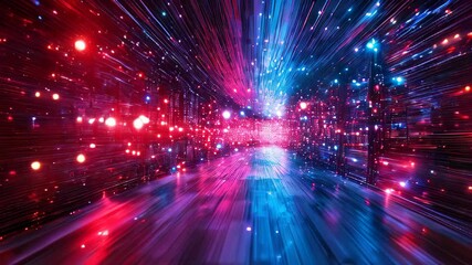 Poster - Vibrant Journey Through a Cosmic Light Tunnel at High Speed With Dazzling Colors