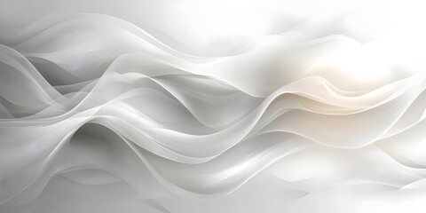 Poster - An abstract composition featuring flowing waves in soft shades of white and light gray, creating a serene and harmonious atmosphere ideal for modern design.