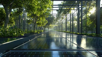 Poster - Innovative clean technology showcasetransparent solar panel network for professionals in sustainable energy solutions urban environment future vision