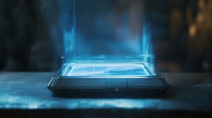 Poster - A holographic user interface projected from a futuristic device 