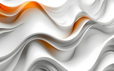 Poster - An abstract composition featuring smooth, wavy white forms with subtle orange accents, creating a sense of fluidity and depth in a modern artistic design.