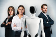 © Who is Danny - Team of professionals and a humanoid robot standing together, symbolizing collaboration and innovation.
