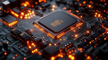 Poster - Close-up of a circuit board with glowing components 