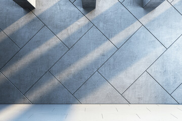 Poster - Abstract concrete wall with sunlight and shadows in a clean, minimalistic environment. Perfect for background or design template. 3D Rendering