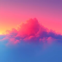 Sticker - A breathtaking view of fluffy clouds bathed in vibrant pink and purple hues, creating a serene and tranquil atmosphere at sunset.