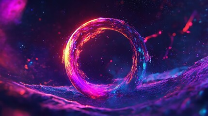 Poster - A dynamic holographic logo with smooth, flowing lines, surrounded by a dark, ethereal atmosphere