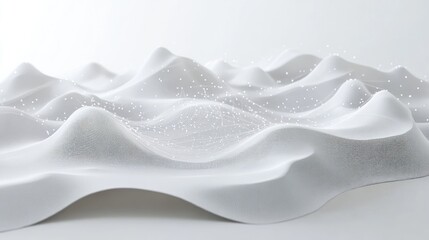 Poster - Abstract white landscape with flowing contours and particles