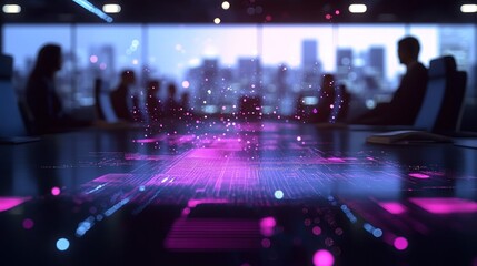 Poster - Conference room with digital data visualization effects