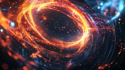 Poster -  A glowing holographic logo with smooth, flowing lines, floating in a dark, futuristic environment