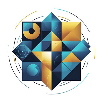 Geometric logo design, icon, emblem, corporate style. Abstract composition of geometric shapes. Geo neo art poster, print. Vector illustration graphic design