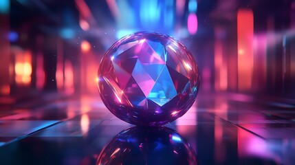 Poster - A holographic logo composed of abstract shapes, glowing in a dark void with a soft light 