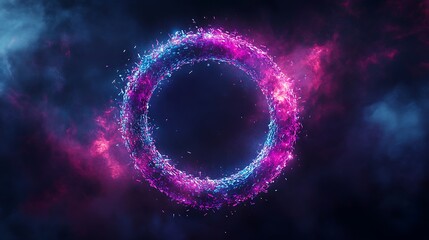 Poster - A holographic logo composed of abstract, geometric shapes, glowing with vibrant neon colors 