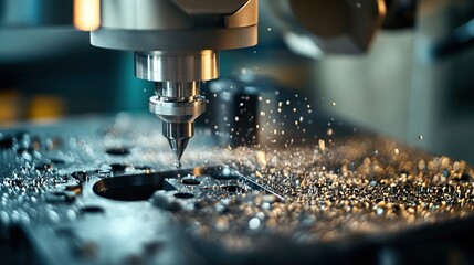 Poster - A state-of-the-art precision machine creating finely detailed components in a factory.