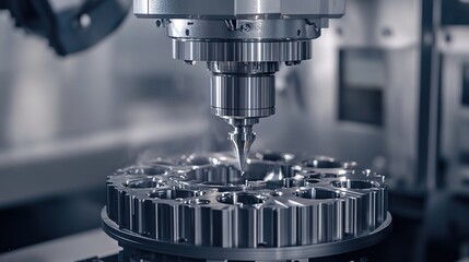 Poster - A state-of-the-art precision machine creating finely detailed components in a factory.