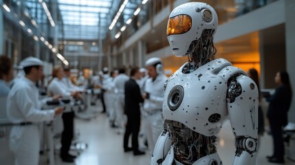 Poster - Futuristic robots in a modern workspace setting 