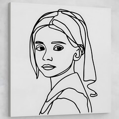 Wall Mural - Continuous line minimalism of girl face abstract design unique style of minimalistic art on white background