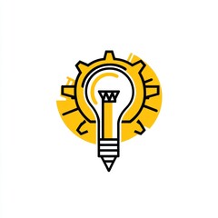 Poster - Yellow lightbulb inside a gear, symbolizing innovation and creativity.