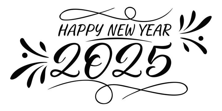 Happy New Year 2025 Vector brush Calligraphy vector silhouette isolated on transparent background
