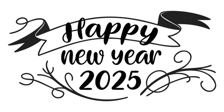 Happy New Year 2025 Vector brush Calligraphy vector silhouette isolated on transparent background