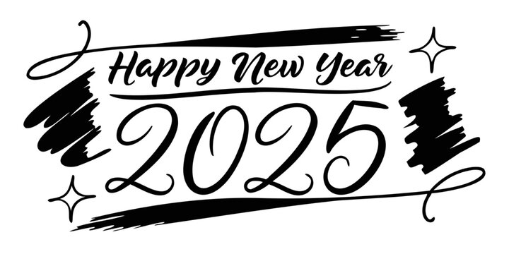 Happy New Year 2025 Vector brush Calligraphy vector silhouette isolated on transparent background