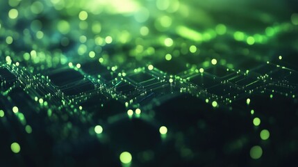 Poster - wavy green neon line digital technology background