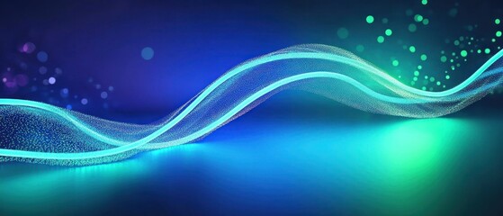 Poster - wavy green neon line digital technology background