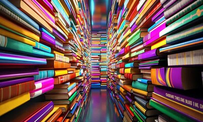 Poster - Colorful bookshelves vibrant corridor